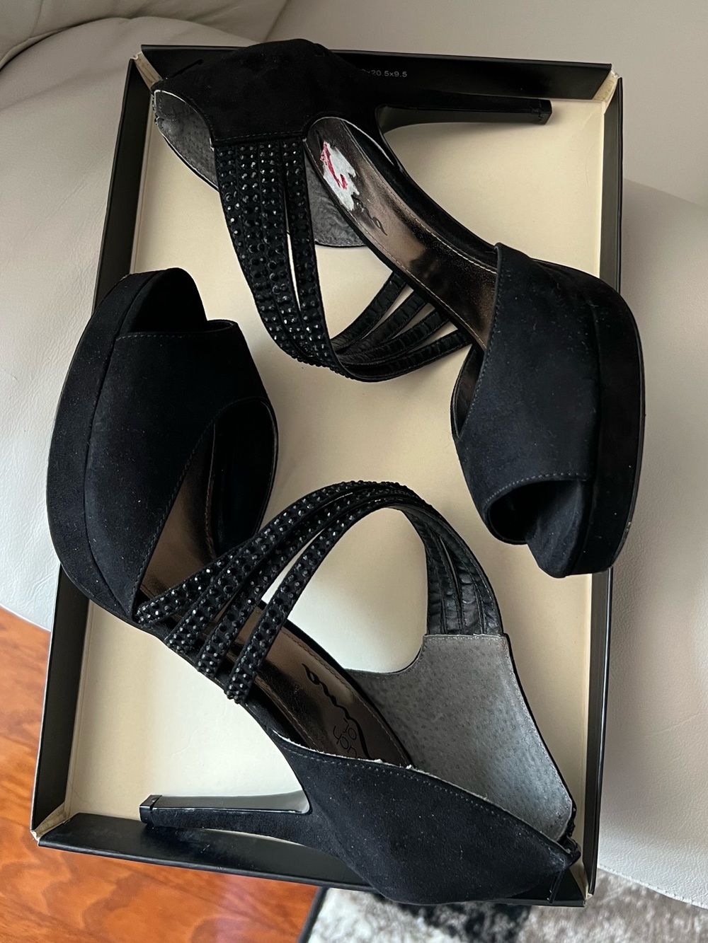 Touch of Nina Black Strappy Studded Peep-Toe Heels